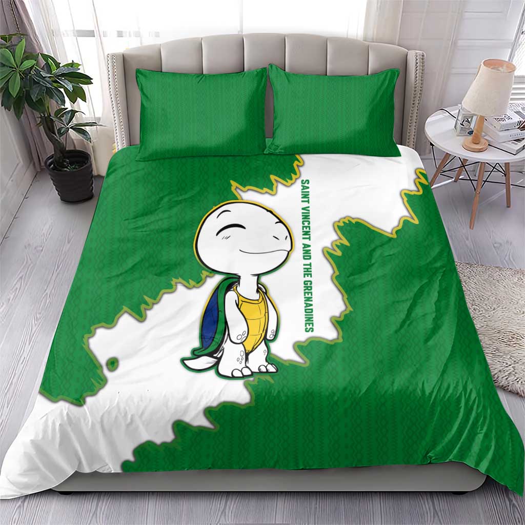 Saint Vincent and the Grenadines Turtle Bedding Set with Coat of Arms and Green Heritage Design - Wonder Print Shop