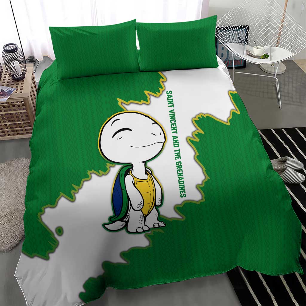 Saint Vincent and the Grenadines Turtle Bedding Set with Coat of Arms and Green Heritage Design - Wonder Print Shop