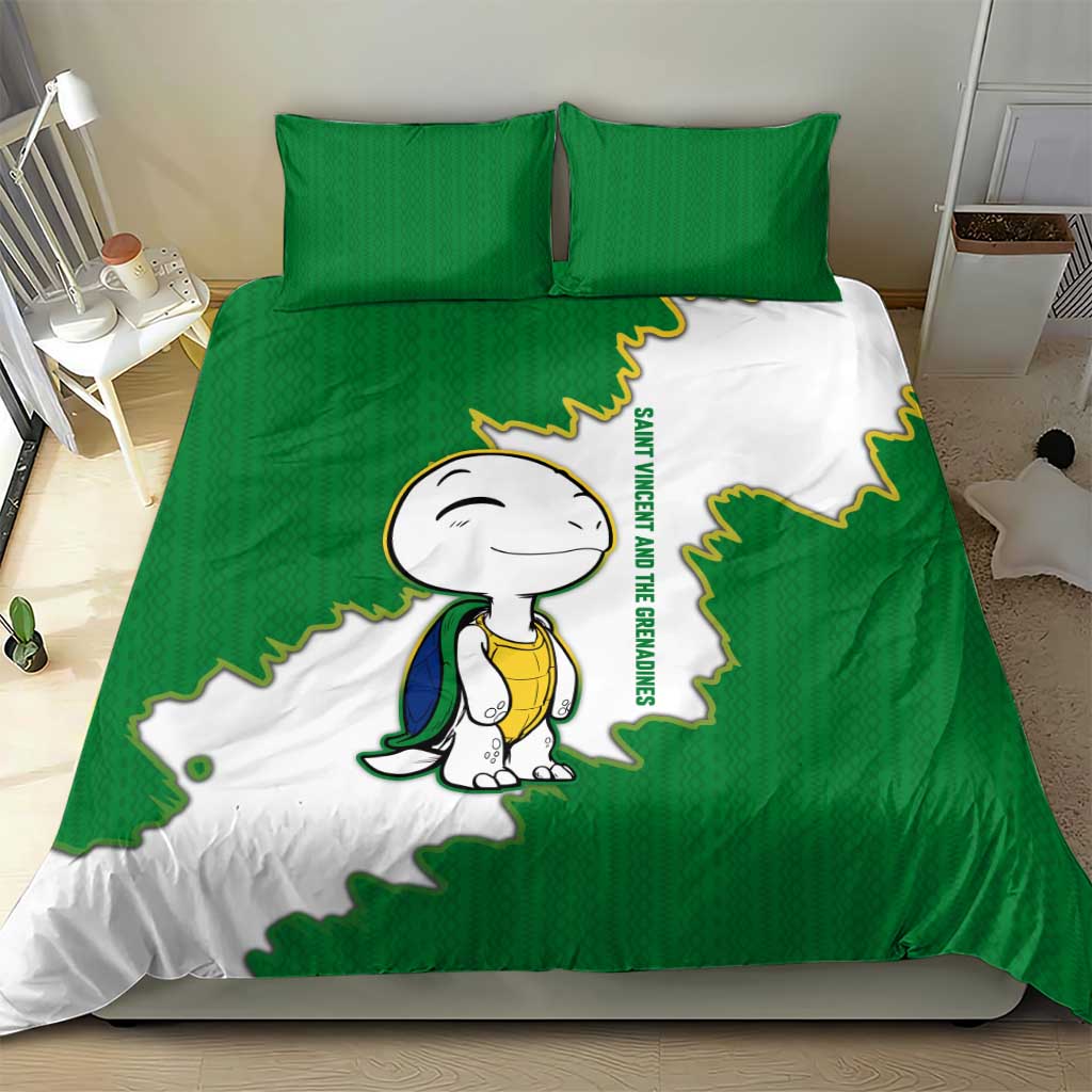 Saint Vincent and the Grenadines Turtle Bedding Set with Coat of Arms and Green Heritage Design - Wonder Print Shop