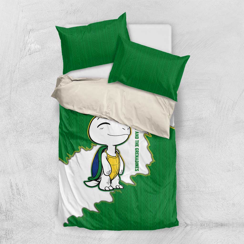 Saint Vincent and the Grenadines Turtle Bedding Set with Coat of Arms and Green Heritage Design - Wonder Print Shop