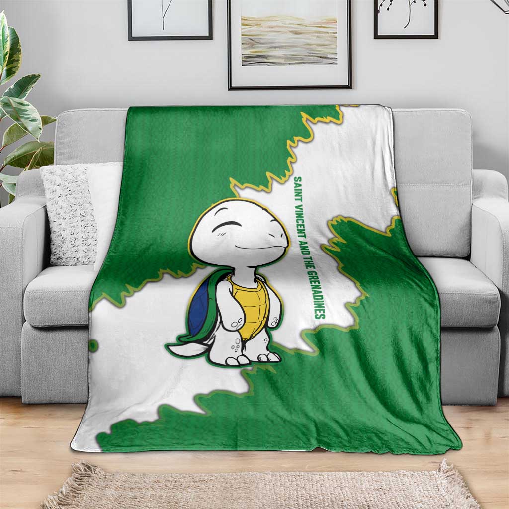 Saint Vincent and the Grenadines Turtle Blanket with Coat of Arms and Green Heritage Design - Wonder Print Shop