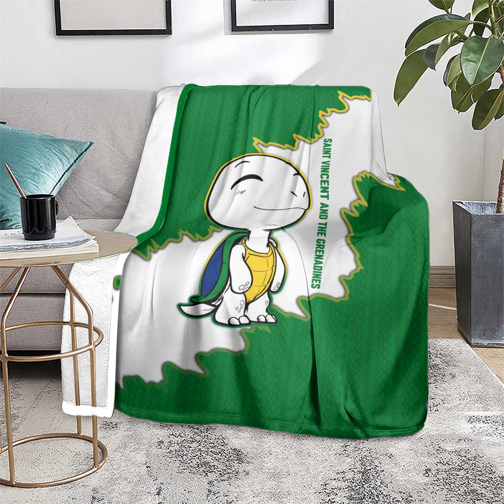 Saint Vincent and the Grenadines Turtle Blanket with Coat of Arms and Green Heritage Design - Wonder Print Shop