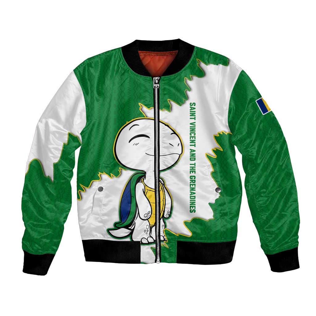 Saint Vincent and the Grenadines Turtle Bomber Jacket with Coat of Arms and Green Heritage Design - Wonder Print Shop