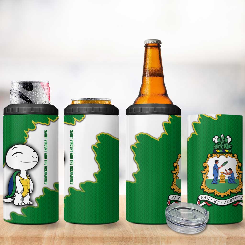 Saint Vincent and the Grenadines Turtle 4 in 1 Can Cooler Tumbler with Coat of Arms and Green Heritage Design - Wonder Print Shop