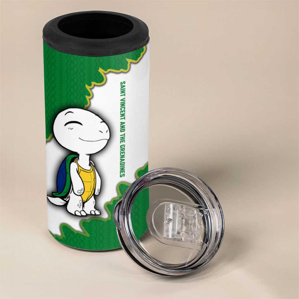 Saint Vincent and the Grenadines Turtle 4 in 1 Can Cooler Tumbler with Coat of Arms and Green Heritage Design - Wonder Print Shop