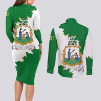 Saint Vincent and the Grenadines Turtle Couples Matching Long Sleeve Bodycon Dress and Long Sleeve Button Shirt with Coat of Arms and Green Heritage Design - Wonder Print Shop