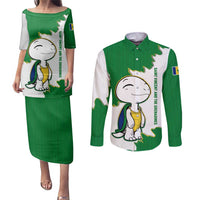 Saint Vincent and the Grenadines Turtle Couples Matching Puletasi and Long Sleeve Button Shirt with Coat of Arms and Green Heritage Design - Wonder Print Shop