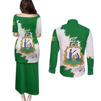 Saint Vincent and the Grenadines Turtle Couples Matching Puletasi and Long Sleeve Button Shirt with Coat of Arms and Green Heritage Design - Wonder Print Shop
