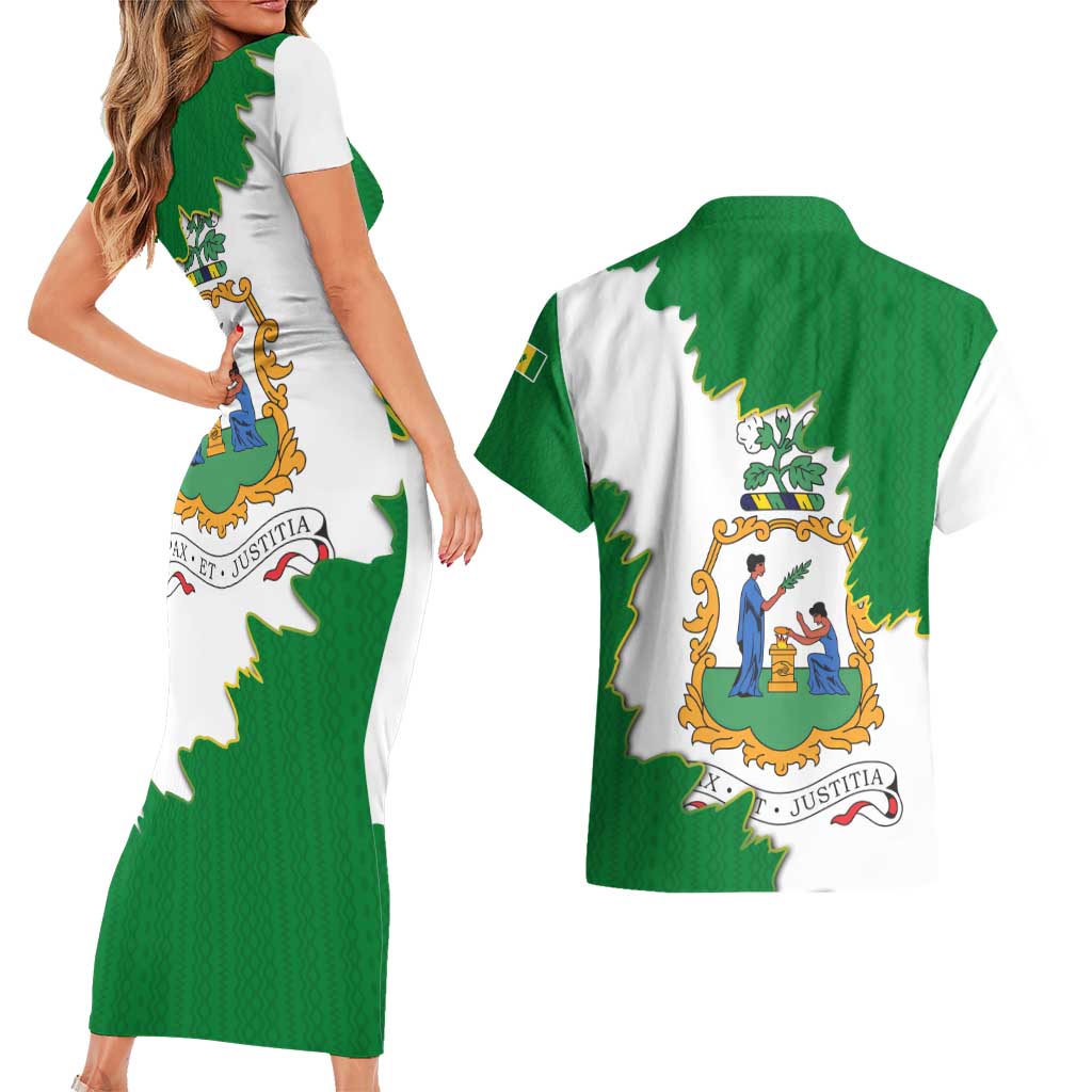Saint Vincent and the Grenadines Turtle Couples Matching Short Sleeve Bodycon Dress and Hawaiian Shirt with Coat of Arms and Green Heritage Design - Wonder Print Shop