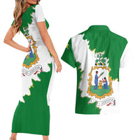 Saint Vincent and the Grenadines Turtle Couples Matching Short Sleeve Bodycon Dress and Hawaiian Shirt with Coat of Arms and Green Heritage Design - Wonder Print Shop