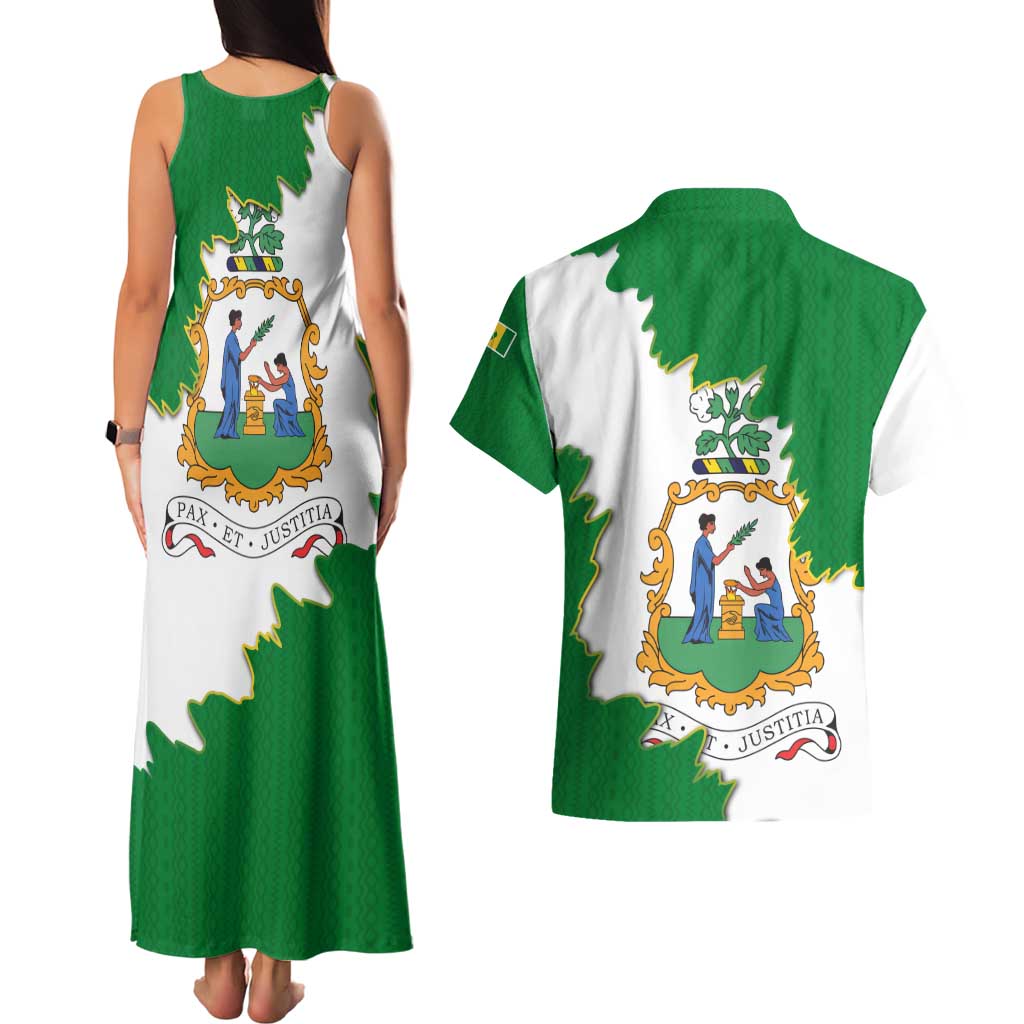 Saint Vincent and the Grenadines Turtle Couples Matching Tank Maxi Dress and Hawaiian Shirt with Coat of Arms and Green Heritage Design - Wonder Print Shop