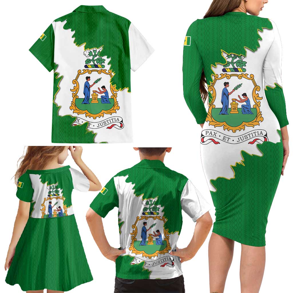 Saint Vincent and the Grenadines Turtle Family Matching Long Sleeve Bodycon Dress and Hawaiian Shirt with Coat of Arms and Green Heritage Design - Wonder Print Shop