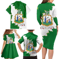 Saint Vincent and the Grenadines Turtle Family Matching Long Sleeve Bodycon Dress and Hawaiian Shirt with Coat of Arms and Green Heritage Design - Wonder Print Shop