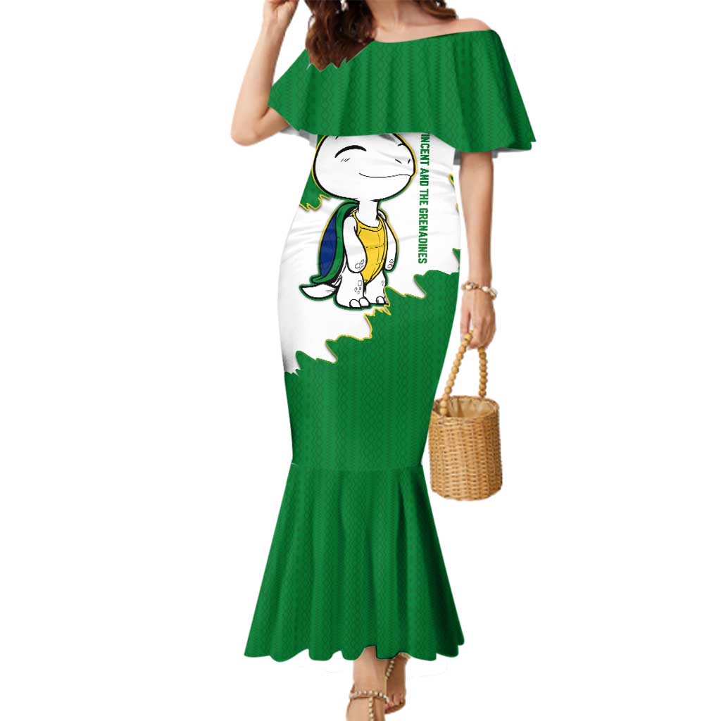 Saint Vincent and the Grenadines Turtle Family Matching Mermaid Dress and Hawaiian Shirt with Coat of Arms and Green Heritage Design - Wonder Print Shop