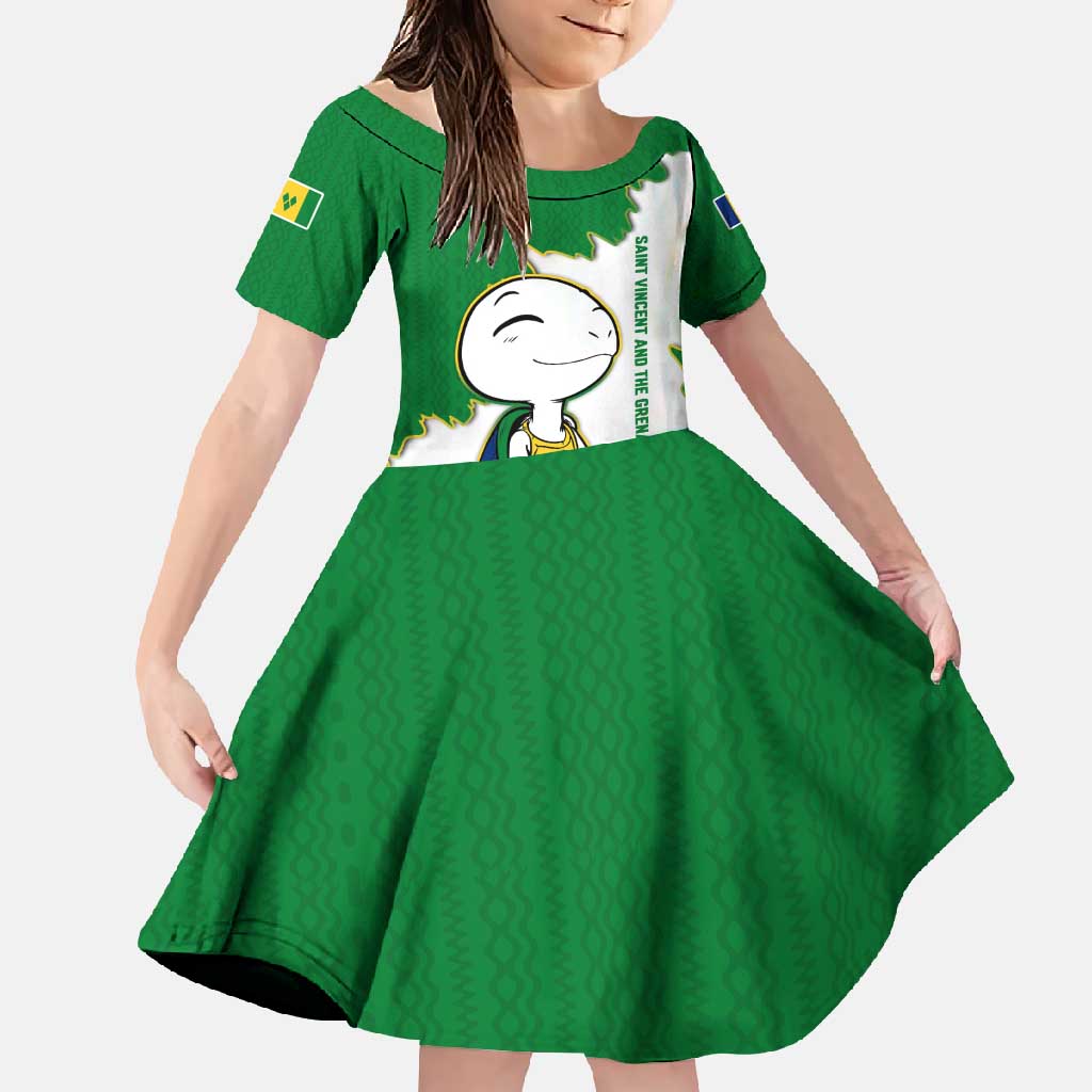 Saint Vincent and the Grenadines Turtle Family Matching Off Shoulder Maxi Dress and Hawaiian Shirt with Coat of Arms and Green Heritage Design - Wonder Print Shop