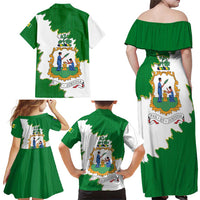 Saint Vincent and the Grenadines Turtle Family Matching Off Shoulder Maxi Dress and Hawaiian Shirt with Coat of Arms and Green Heritage Design - Wonder Print Shop