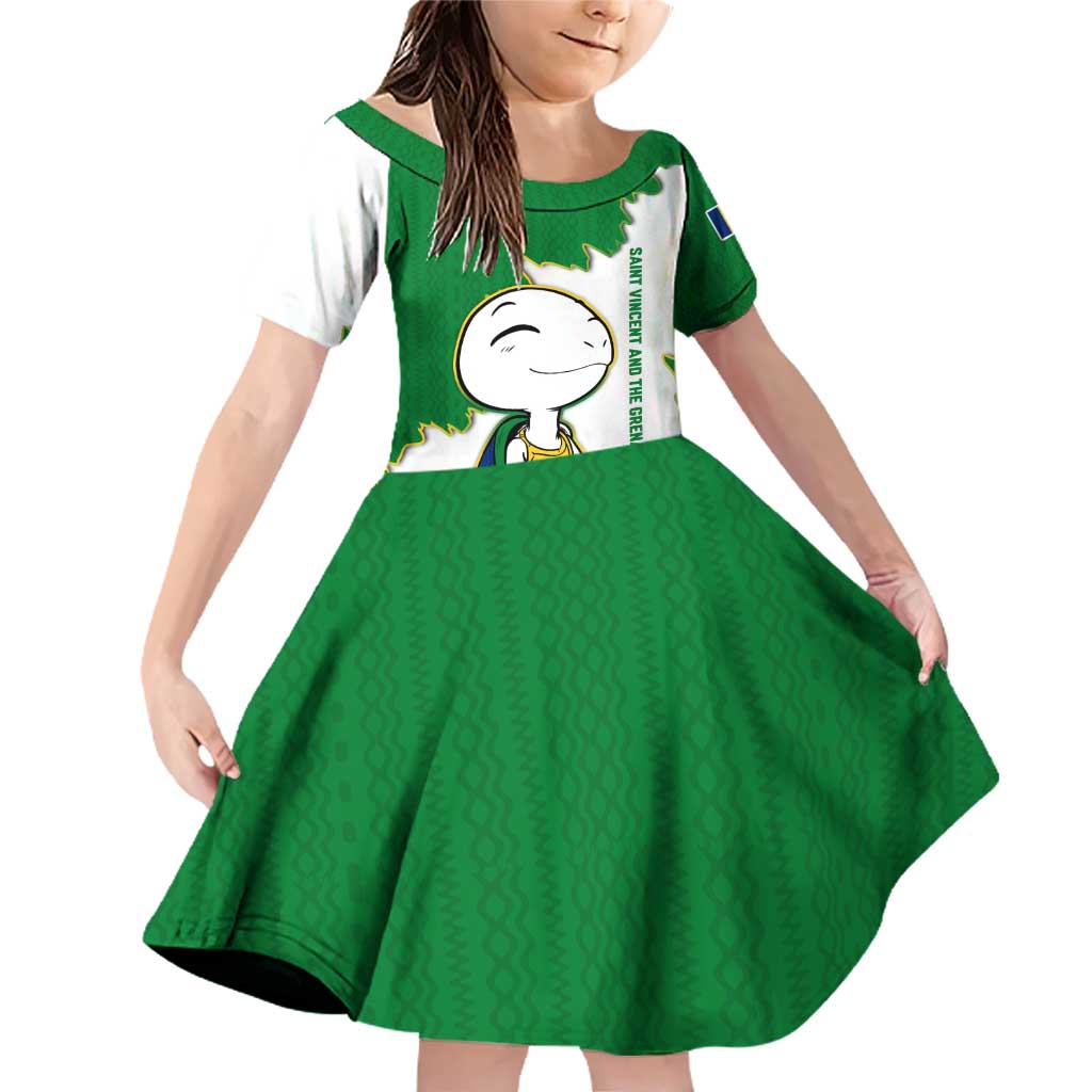 Saint Vincent and the Grenadines Turtle Family Matching Off Shoulder Short Dress and Hawaiian Shirt with Coat of Arms and Green Heritage Design - Wonder Print Shop