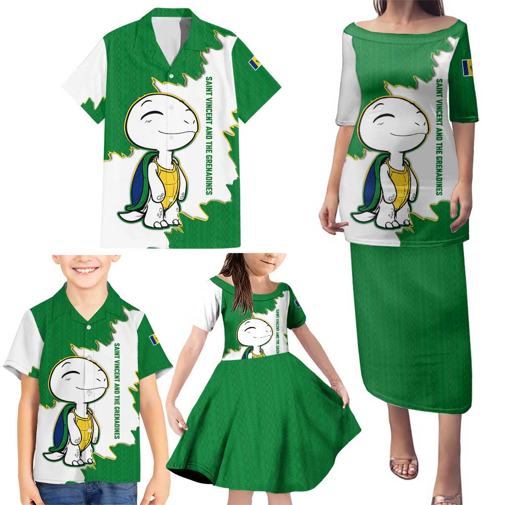 Saint Vincent and the Grenadines Turtle Family Matching Puletasi and Hawaiian Shirt with Coat of Arms and Green Heritage Design - Wonder Print Shop
