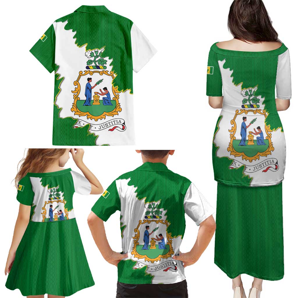 Saint Vincent and the Grenadines Turtle Family Matching Puletasi and Hawaiian Shirt with Coat of Arms and Green Heritage Design - Wonder Print Shop