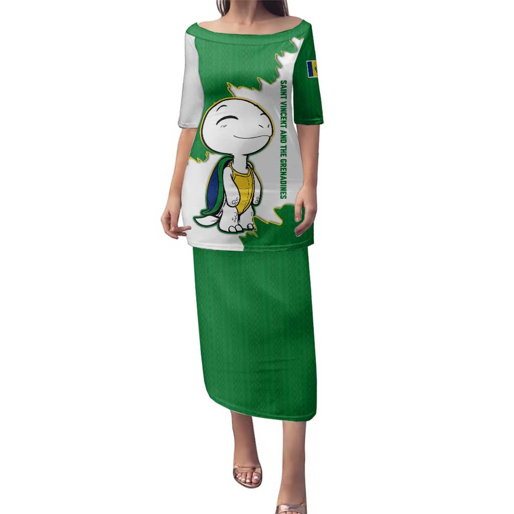 Saint Vincent and the Grenadines Turtle Family Matching Puletasi and Hawaiian Shirt with Coat of Arms and Green Heritage Design - Wonder Print Shop