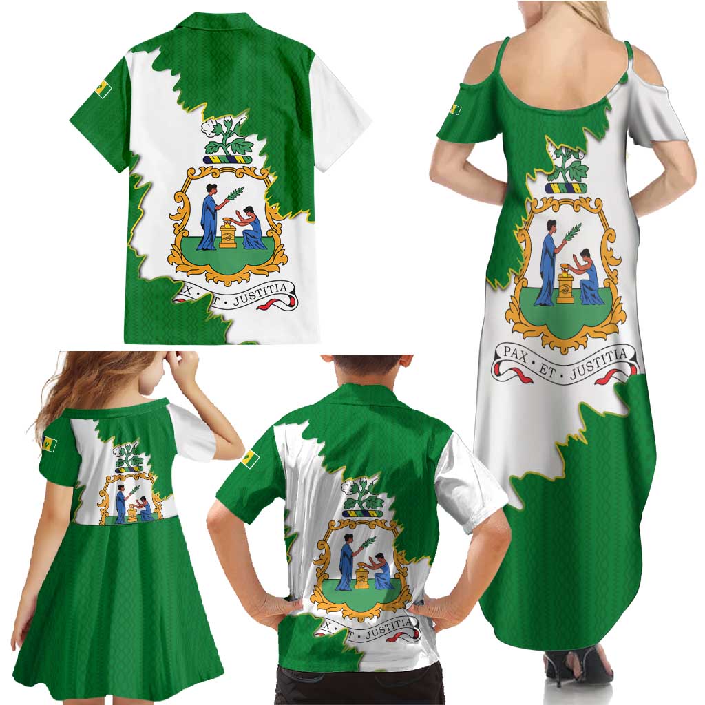 Saint Vincent and the Grenadines Turtle Family Matching Summer Maxi Dress and Hawaiian Shirt with Coat of Arms and Green Heritage Design - Wonder Print Shop