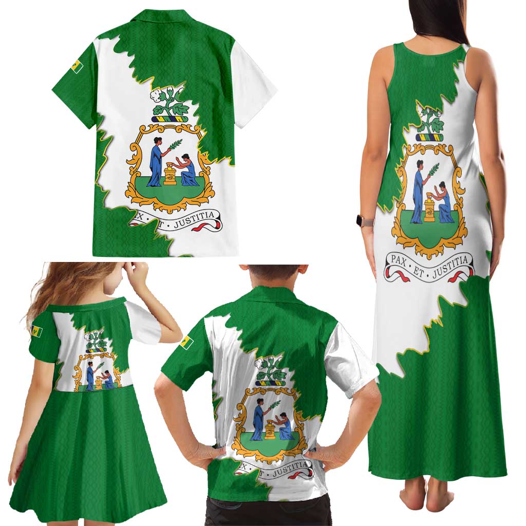 Saint Vincent and the Grenadines Turtle Family Matching Tank Maxi Dress and Hawaiian Shirt with Coat of Arms and Green Heritage Design - Wonder Print Shop