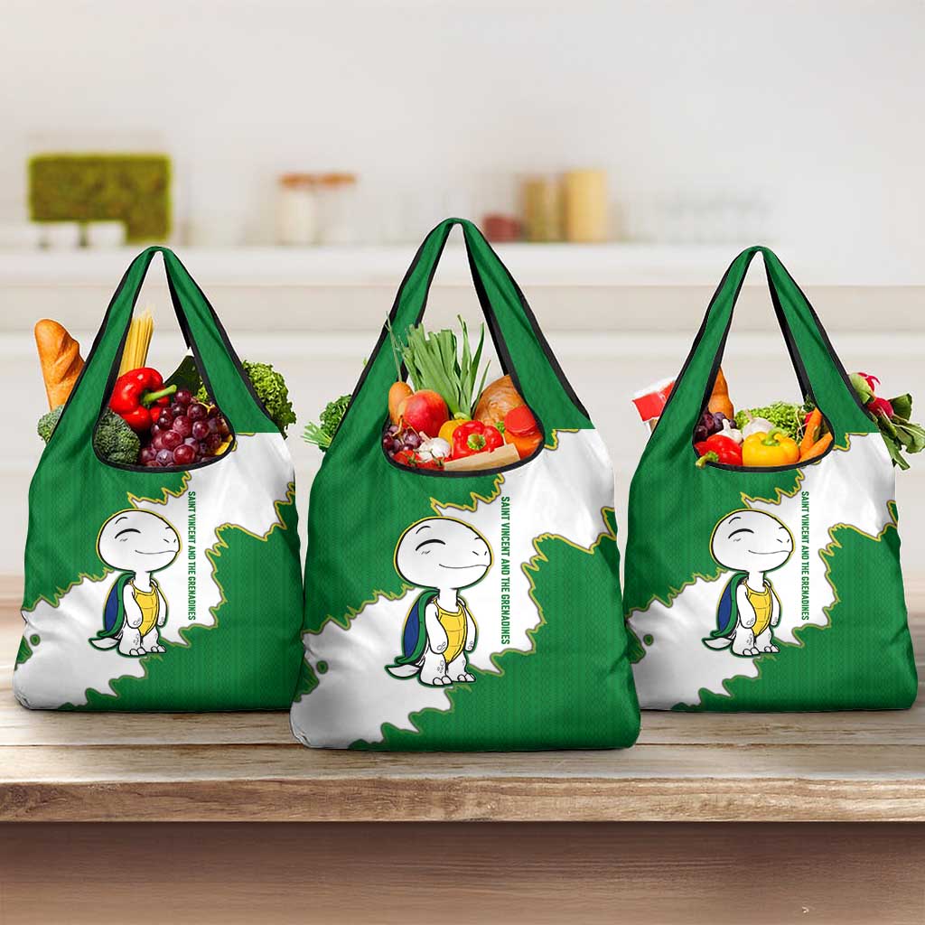 Saint Vincent and the Grenadines Turtle Grocery Bag with Coat of Arms and Green Heritage Design - Wonder Print Shop