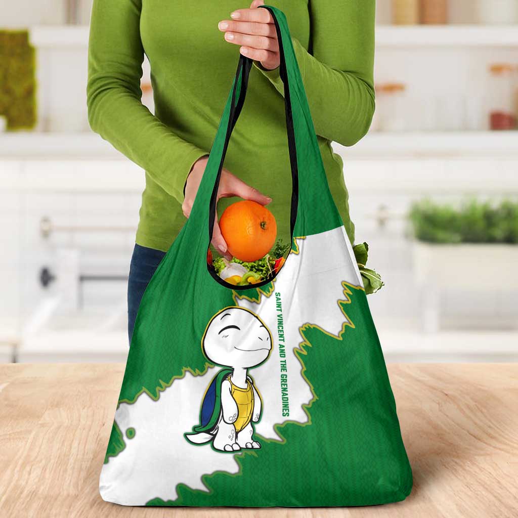 Saint Vincent and the Grenadines Turtle Grocery Bag with Coat of Arms and Green Heritage Design - Wonder Print Shop