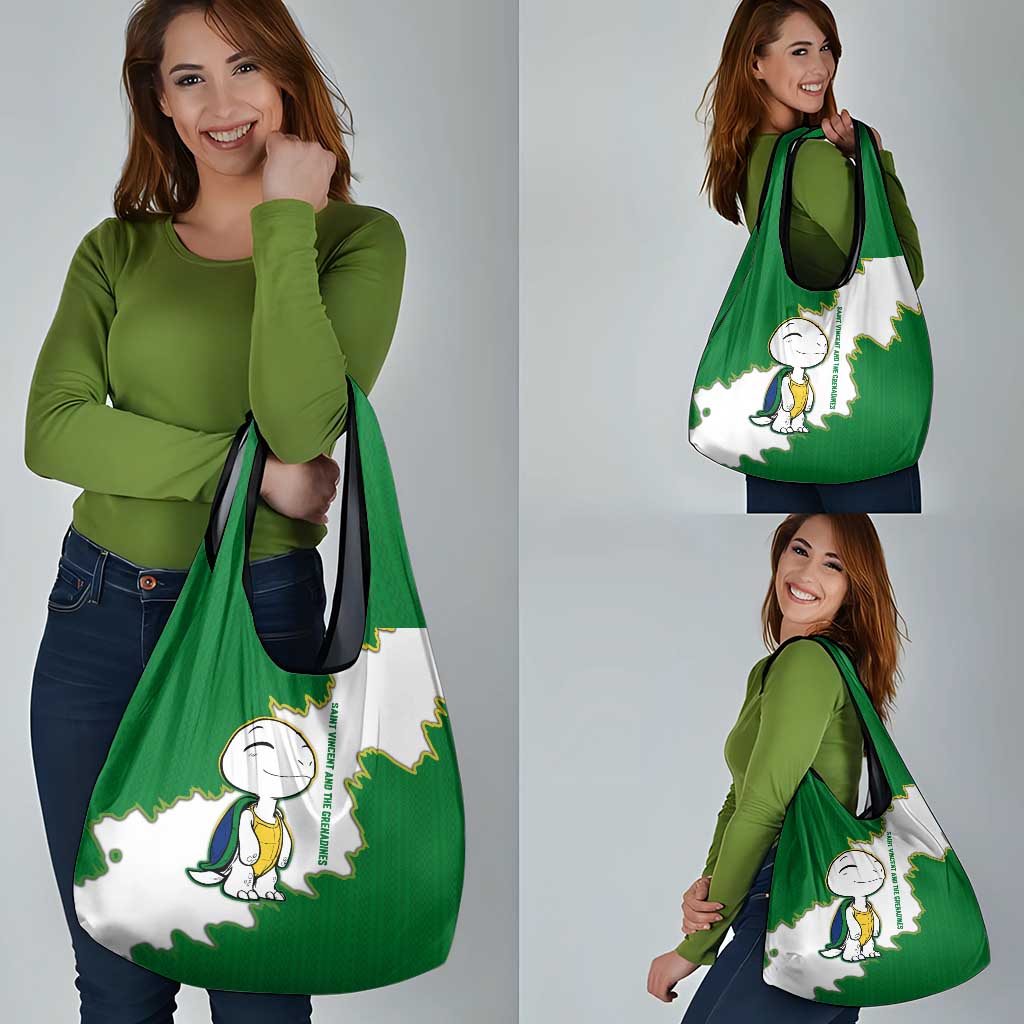 Saint Vincent and the Grenadines Turtle Grocery Bag with Coat of Arms and Green Heritage Design - Wonder Print Shop