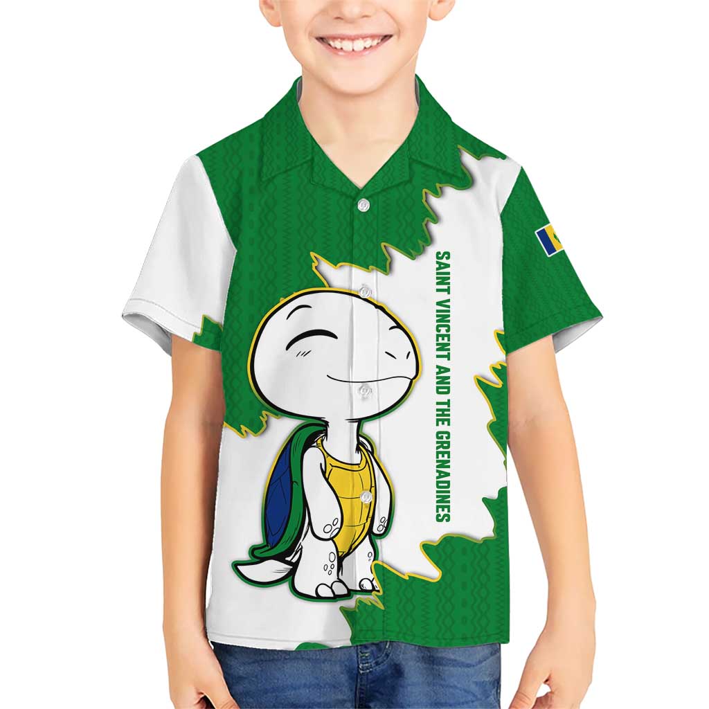Saint Vincent and the Grenadines Turtle Kid Hawaiian Shirt with Coat of Arms and Green Heritage Design - Wonder Print Shop