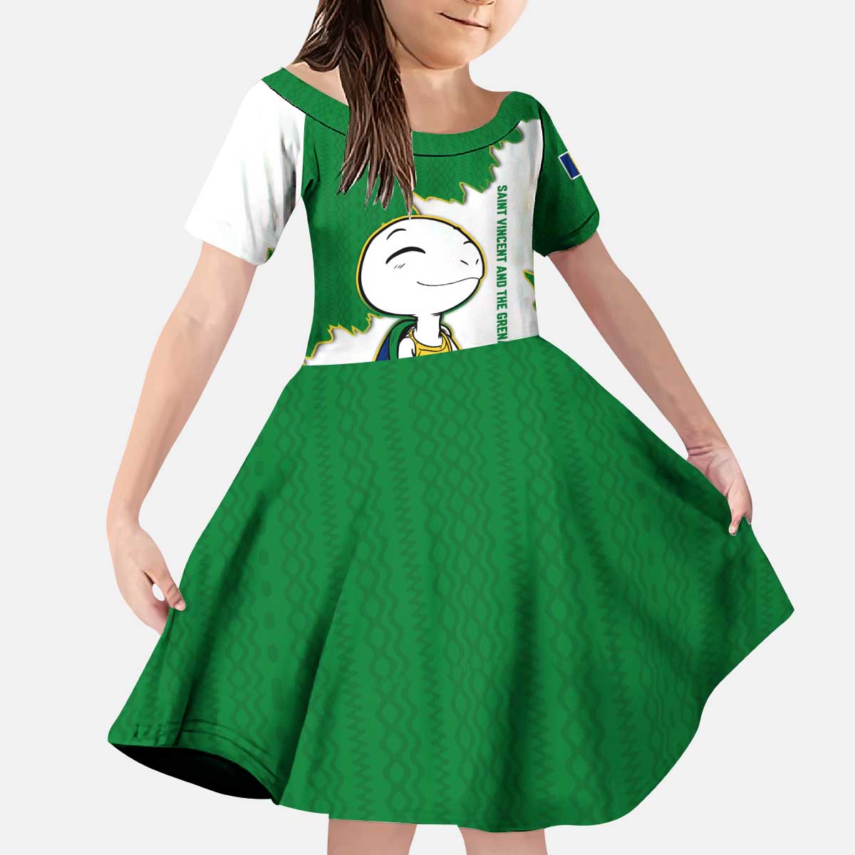 Saint Vincent and the Grenadines Turtle Kid Short Sleeve Dress with Coat of Arms and Green Heritage Design - Wonder Print Shop