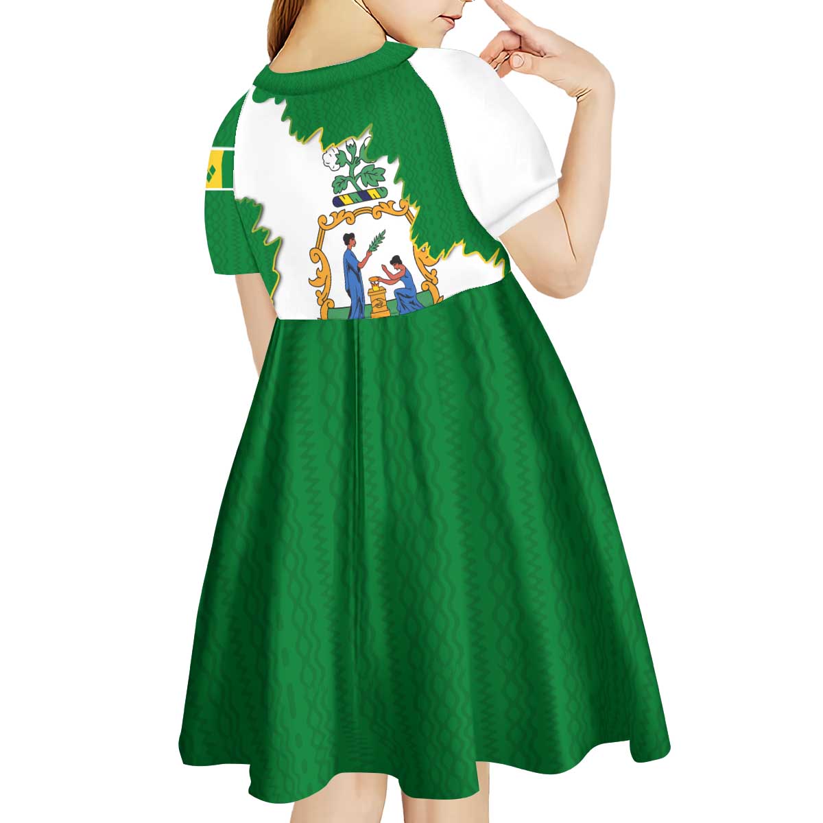 Saint Vincent and the Grenadines Turtle Kid Short Sleeve Dress with Coat of Arms and Green Heritage Design - Wonder Print Shop