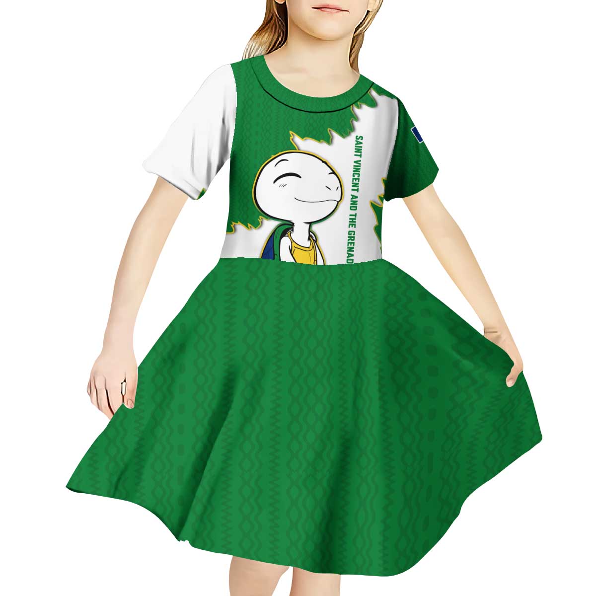Saint Vincent and the Grenadines Turtle Kid Short Sleeve Dress with Coat of Arms and Green Heritage Design - Wonder Print Shop