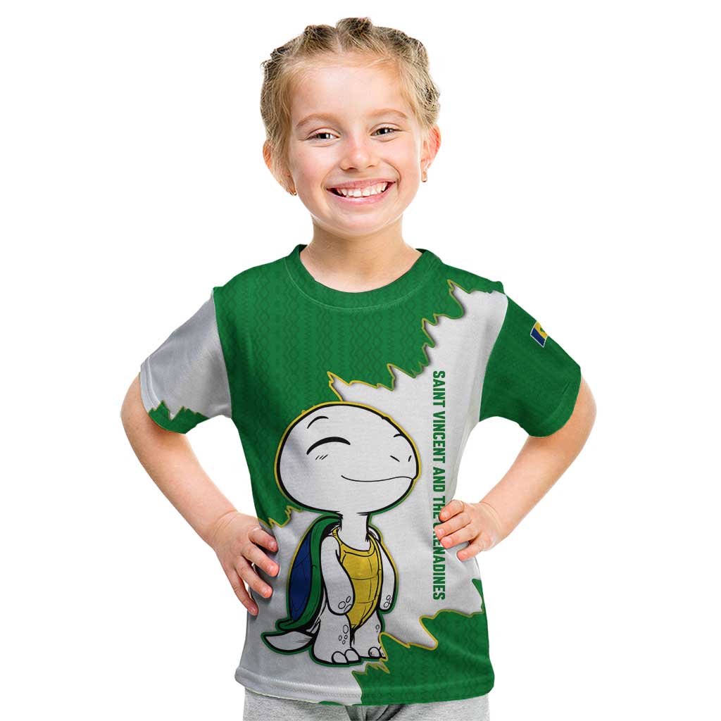 Saint Vincent and the Grenadines Turtle Kid T Shirt with Coat of Arms and Green Heritage Design - Wonder Print Shop