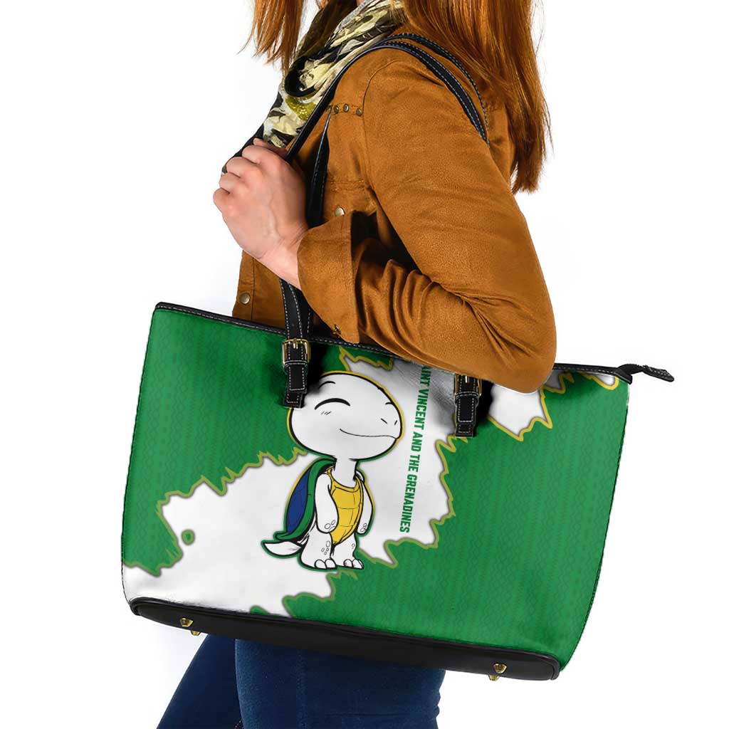 Saint Vincent and the Grenadines Turtle Leather Tote Bag with Coat of Arms and Green Heritage Design - Wonder Print Shop