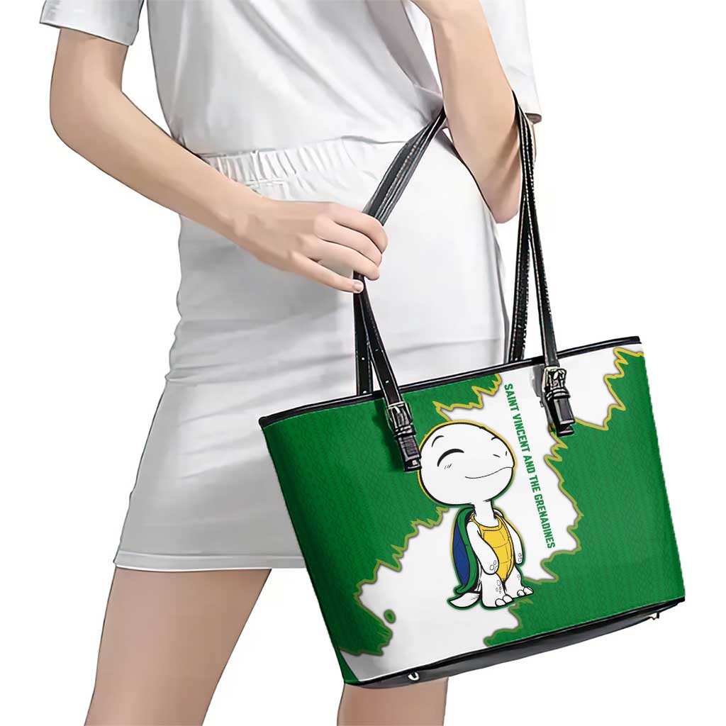 Saint Vincent and the Grenadines Turtle Leather Tote Bag with Coat of Arms and Green Heritage Design - Wonder Print Shop