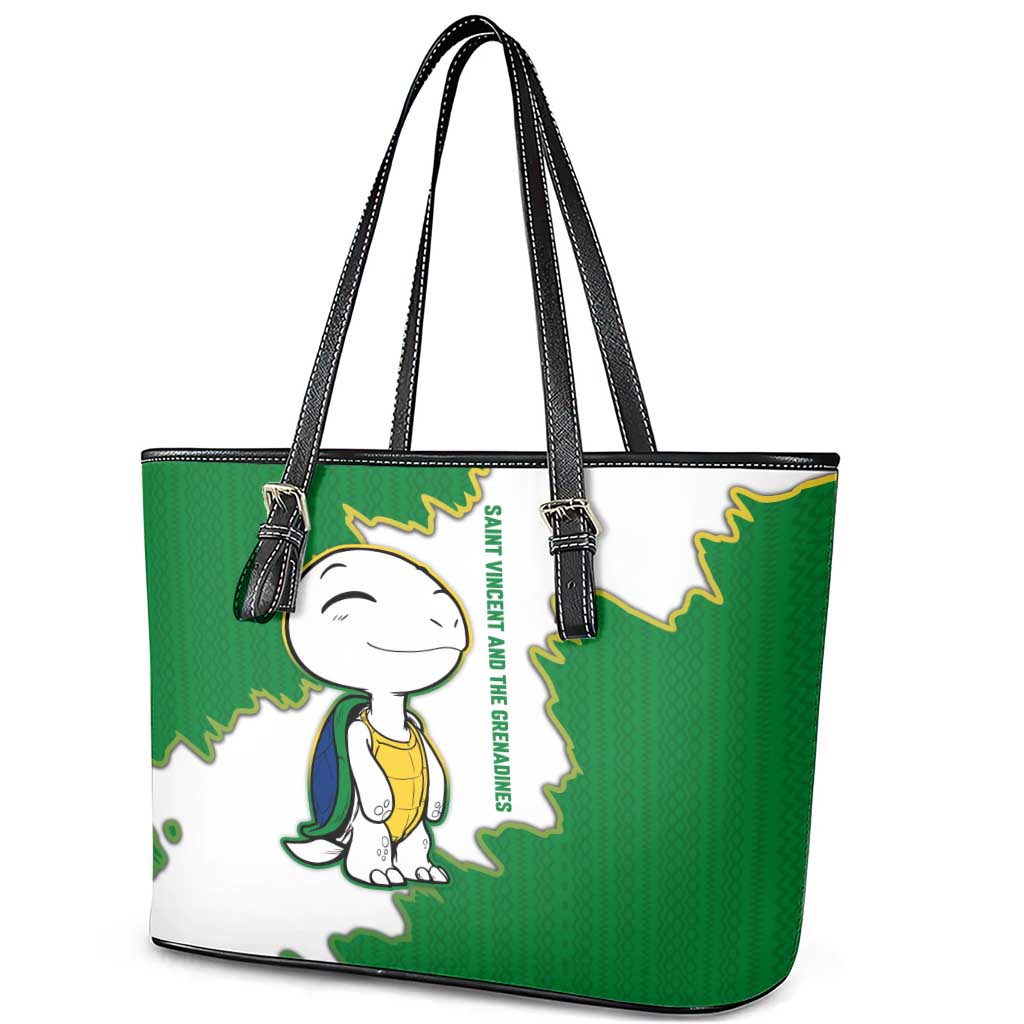 Saint Vincent and the Grenadines Turtle Leather Tote Bag with Coat of Arms and Green Heritage Design - Wonder Print Shop