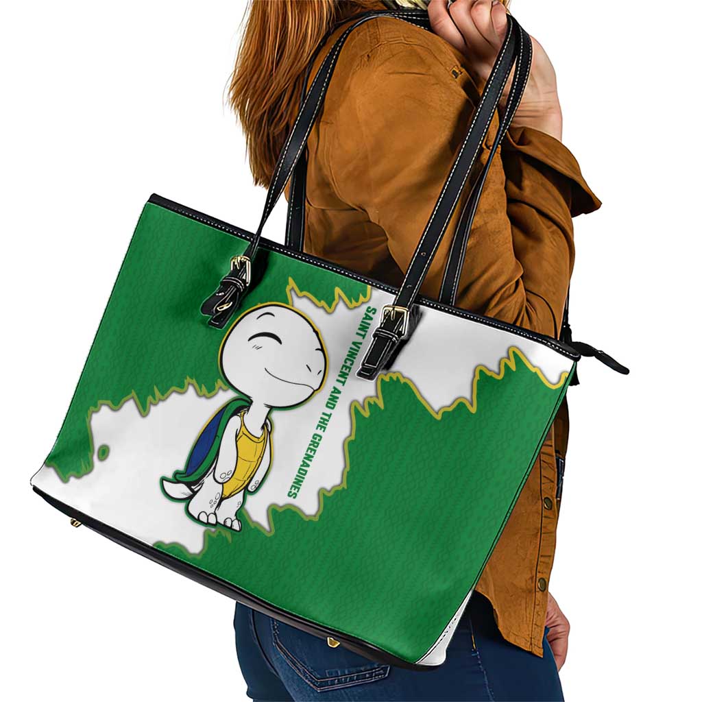Saint Vincent and the Grenadines Turtle Leather Tote Bag with Coat of Arms and Green Heritage Design - Wonder Print Shop