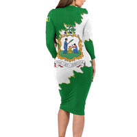 Saint Vincent and the Grenadines Turtle Long Sleeve Bodycon Dress with Coat of Arms and Green Heritage Design - Wonder Print Shop
