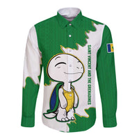 Saint Vincent and the Grenadines Turtle Long Sleeve Button Shirt with Coat of Arms and Green Heritage Design - Wonder Print Shop