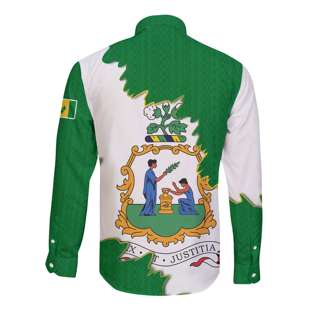 Saint Vincent and the Grenadines Turtle Long Sleeve Button Shirt with Coat of Arms and Green Heritage Design - Wonder Print Shop