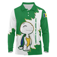 Saint Vincent and the Grenadines Turtle Long Sleeve Polo Shirt with Coat of Arms and Green Heritage Design - Wonder Print Shop
