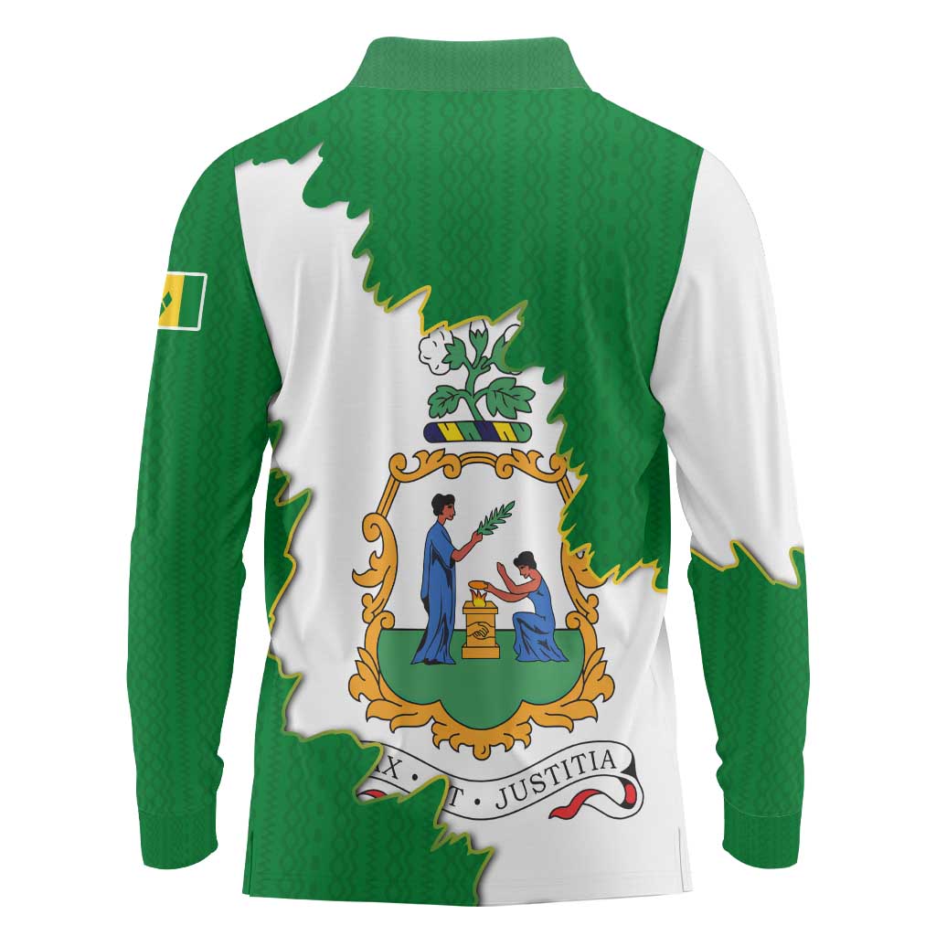 Saint Vincent and the Grenadines Turtle Long Sleeve Polo Shirt with Coat of Arms and Green Heritage Design - Wonder Print Shop