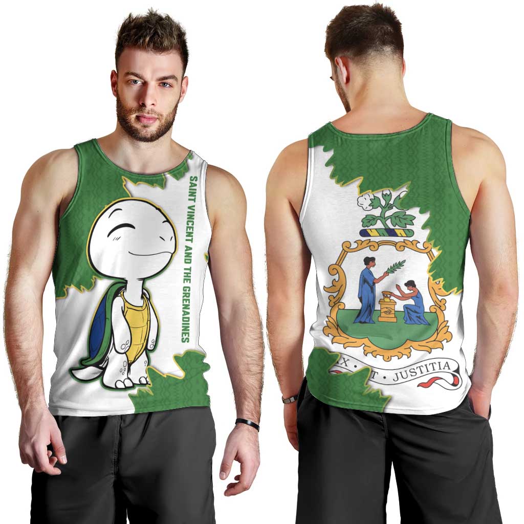 Saint Vincent and the Grenadines Turtle Men Tank Top with Coat of Arms and Green Heritage Design - Wonder Print Shop