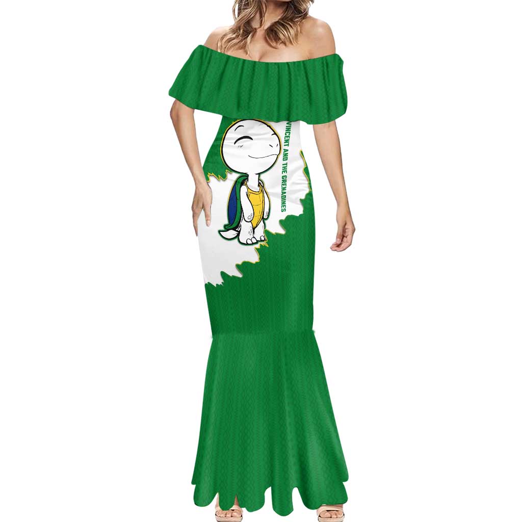 Saint Vincent and the Grenadines Turtle Mermaid Dress with Coat of Arms and Green Heritage Design - Wonder Print Shop