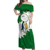 Saint Vincent and the Grenadines Turtle Off Shoulder Maxi Dress with Coat of Arms and Green Heritage Design - Wonder Print Shop