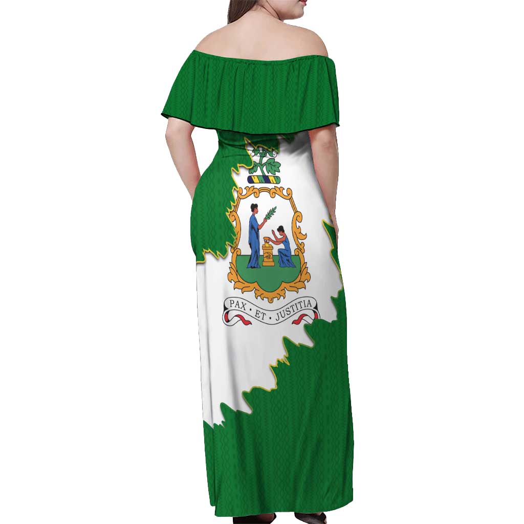 Saint Vincent and the Grenadines Turtle Off Shoulder Maxi Dress with Coat of Arms and Green Heritage Design - Wonder Print Shop