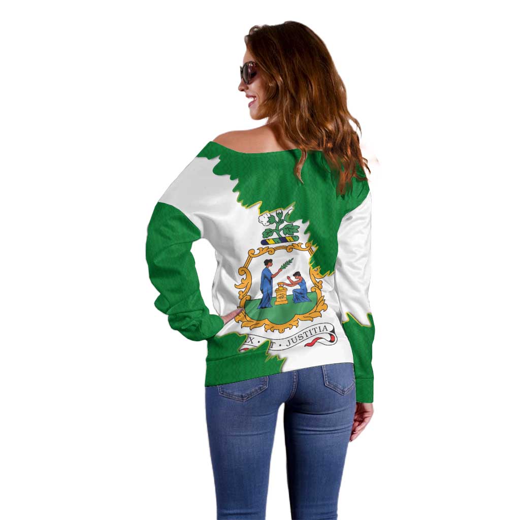 Saint Vincent and the Grenadines Turtle Off Shoulder Sweater with Coat of Arms and Green Heritage Design - Wonder Print Shop