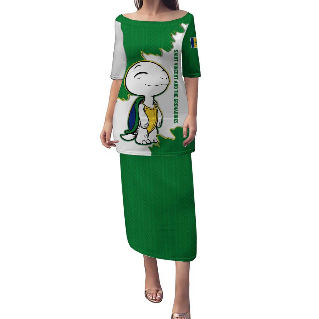 Saint Vincent and the Grenadines Turtle Puletasi with Coat of Arms and Green Heritage Design - Wonder Print Shop