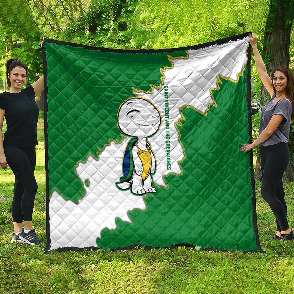 Saint Vincent and the Grenadines Turtle Quilt with Coat of Arms and Green Heritage Design - Wonder Print Shop